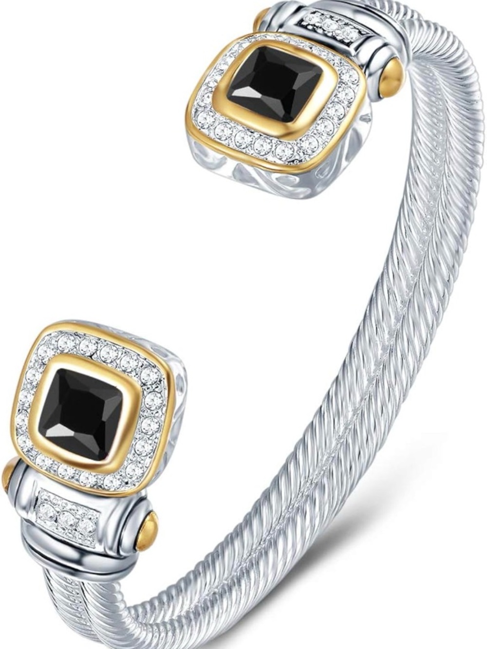 Designer Inspired Black Stone Cable Cuff Bracelet